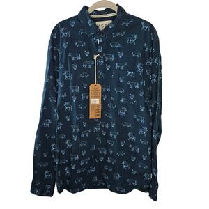 Men's VSTR Premium Blue Farm Animal Butcher Print Button-up Shirt Size Large NWT